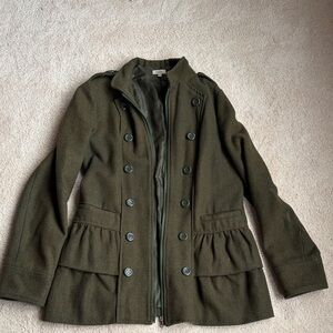 Women's Double-Breasted Olive Pea Coat